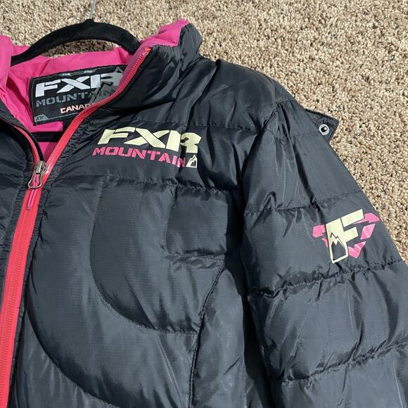 FXR Mountain Jacket Womens 6 Black Pink Fuze Long Down Hooded Winter Coat - Picture 3 of 10
